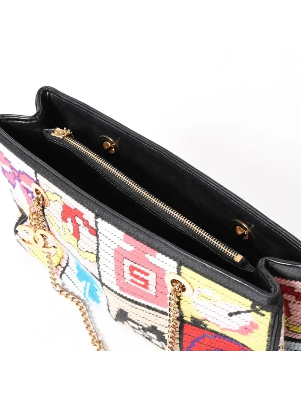 Chanel Icon Chain Bag CC Logo Wool Leather Multicolor Gold